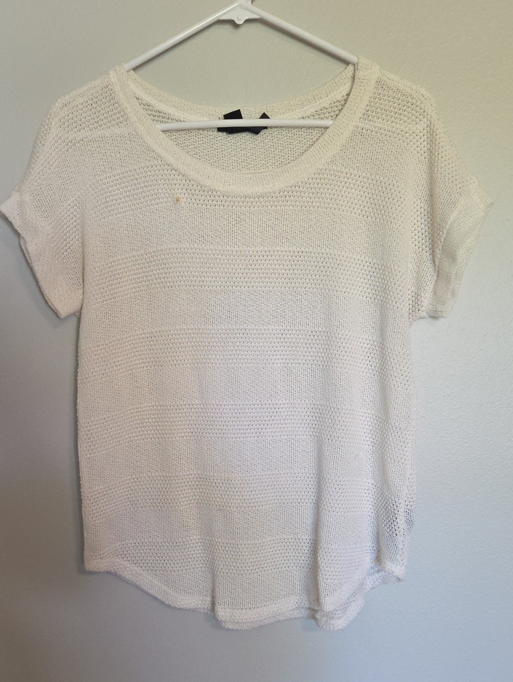 Forever 21 White Short-Sleeve Crochet Knit Tee